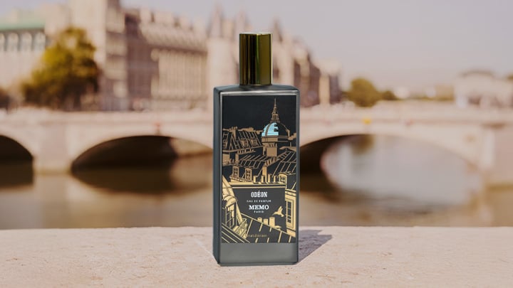 Image of a perfume with London background